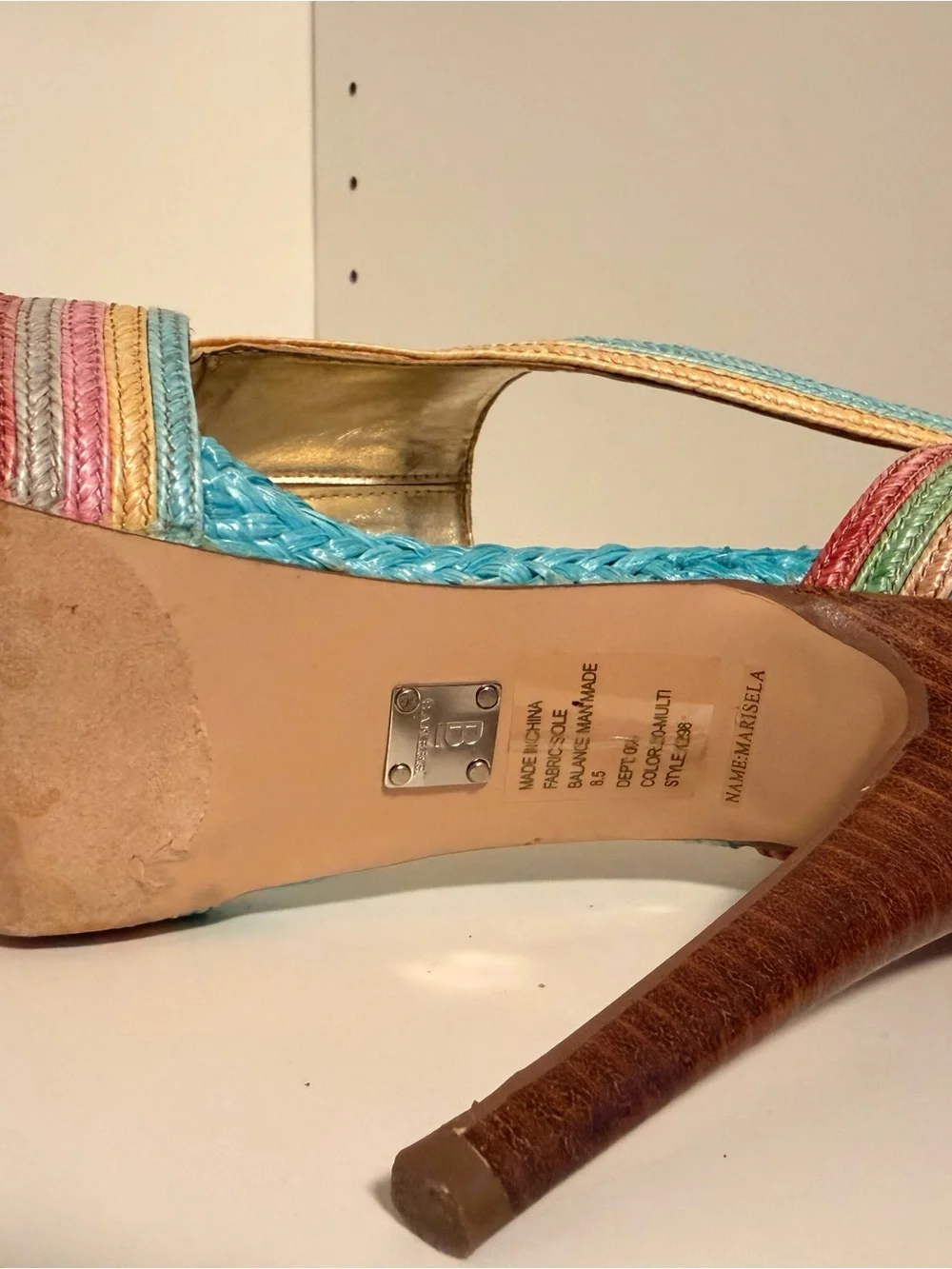 Bakers Rainbow Woven Platform Stiletto Heels Size 8.5 Y2K Colorful Sandals
